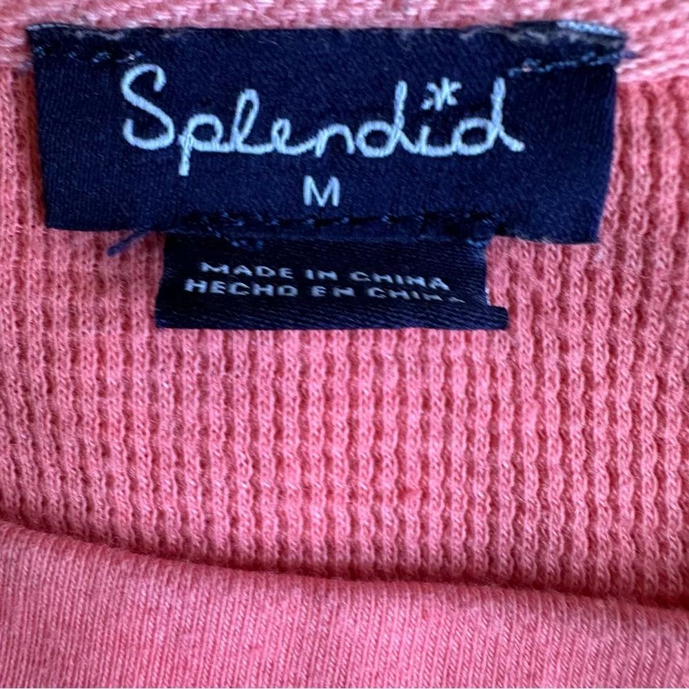 Splendid Women’s Coral Mint Ombre Tie Waffle Knit Thermal Top Beachy Coastal MED
